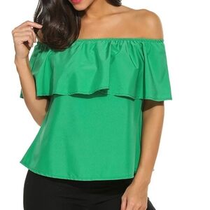 Green Off-Shoulder Ruffle Top